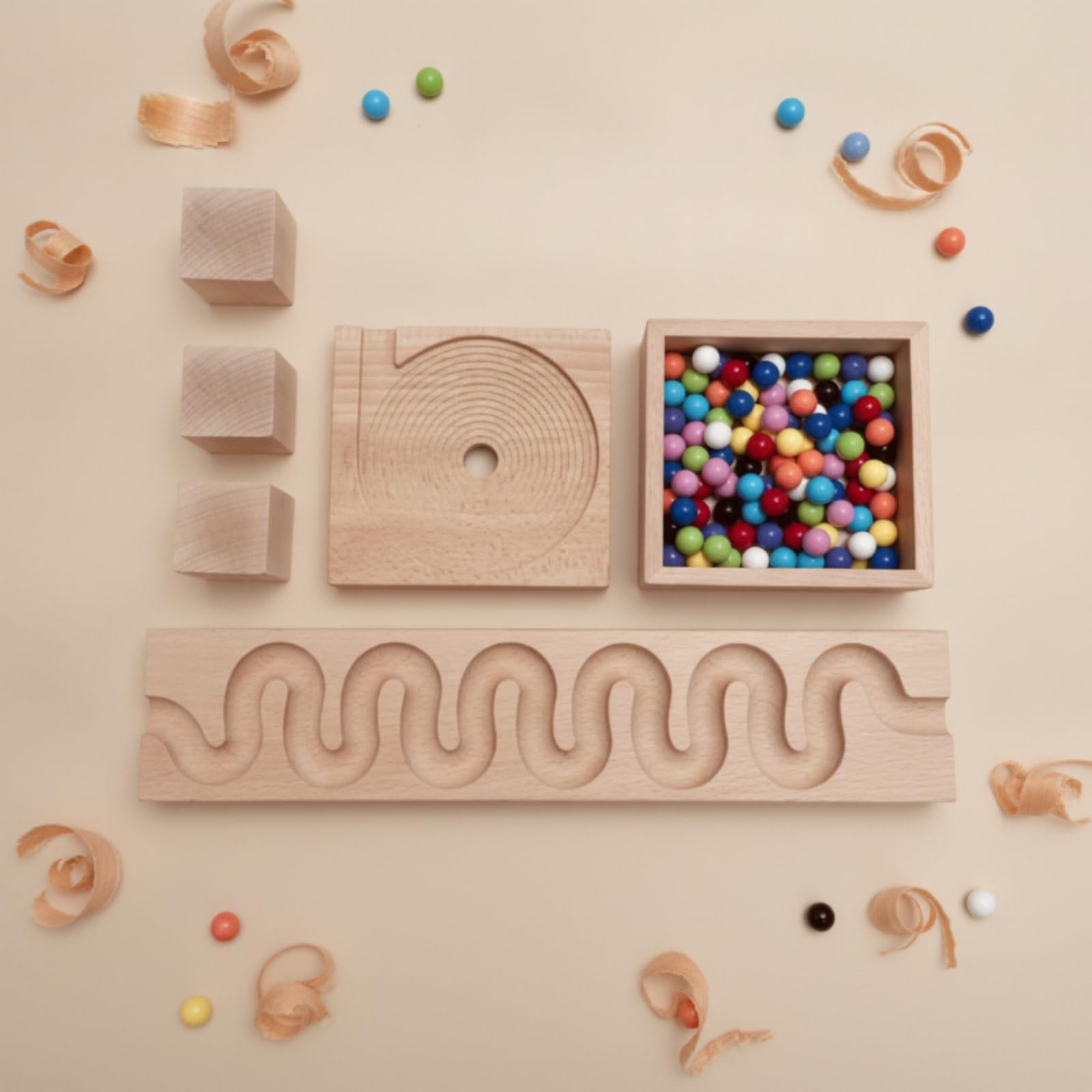 Murmelbahn Holz Kinder Bausteine Kugelbahn Lernspiel Holzspielzeug mit Spiralbrett Und Mitte Öffnung aus Buchenholz Und Stahl für Vorschule Klassenzimmer Eltern Kind Interaktion