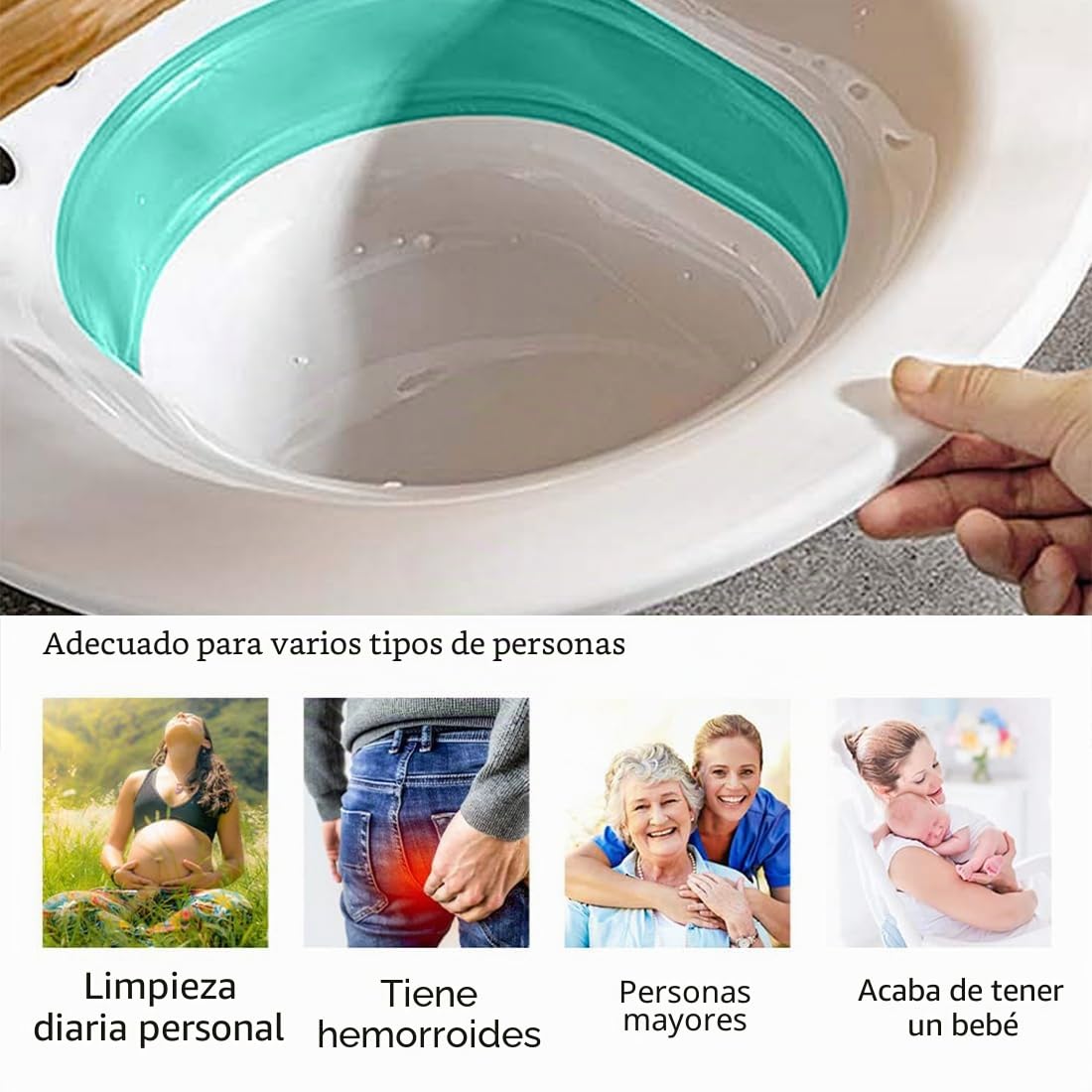 Baño de asiento para el inodoro con acondicionador Bidé Inserto para inodoro Bañera de asiento plegable para hemorroides Cuidado del puerperio para mujeres embarazadas y ancianos