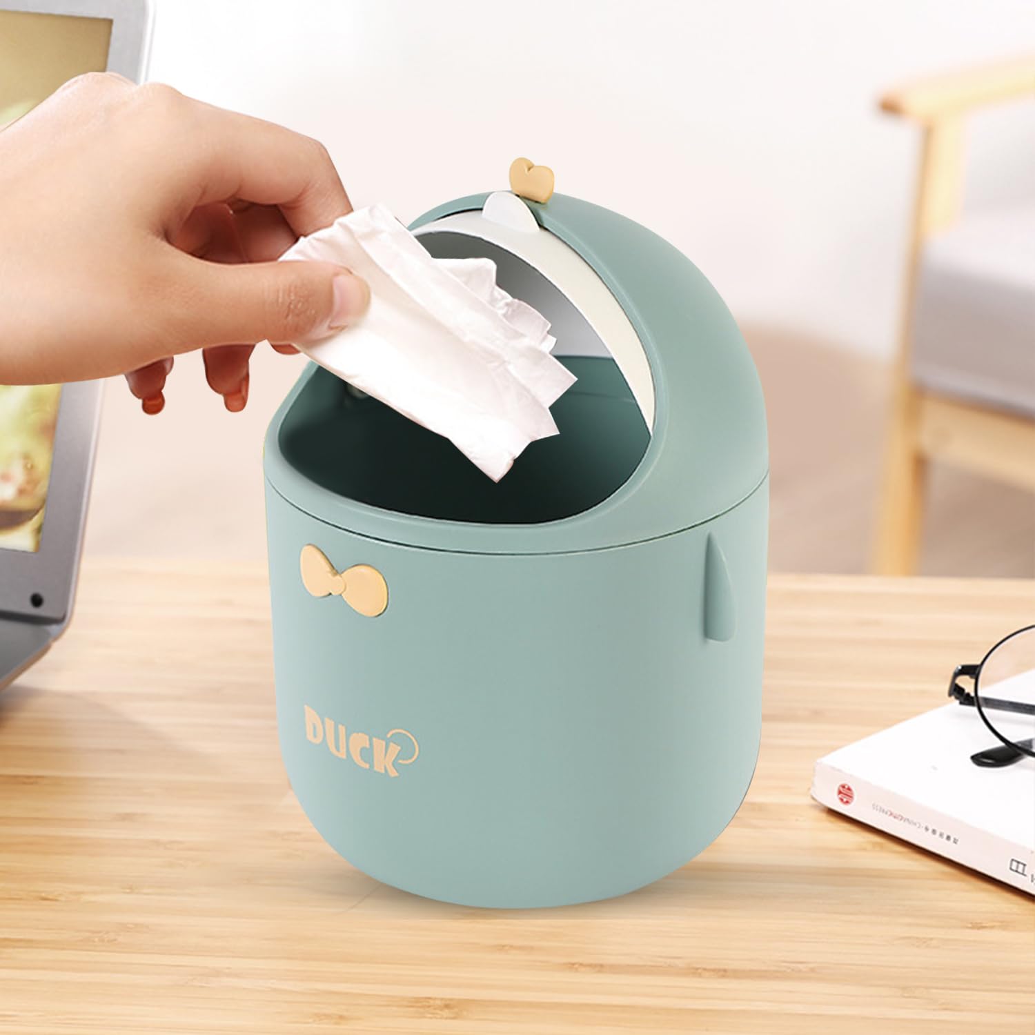 PartyKindom Mini Mülleimer Für Schreibtisch - Grauer Cartoon Mülleimer Mit Deckel