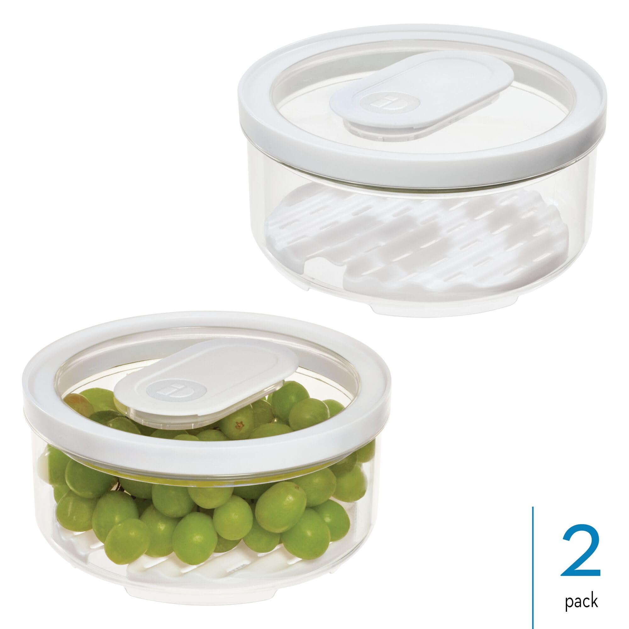 InterDesign iDesign - Pattumiera rotonda piccola per frigo, con vassoio di drenaggio rimovibile e coperchio, set da 2, trasparente