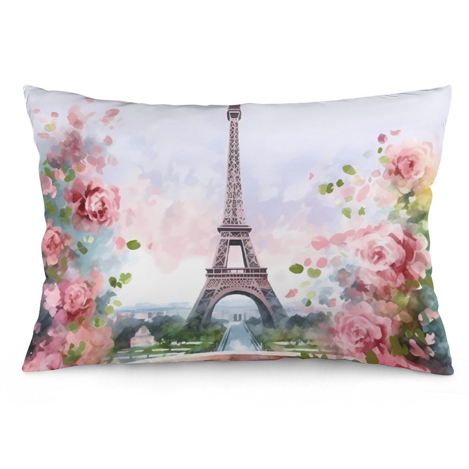 NTVOWPZO 2 Pack Decoration Throw Pillow Covers 20"x30" Pillowcases Covers Paris Eiffel Tower with Flowers Pillowcases Modern Farmhouse Home Decor Sofa Cushions Covers for Couch Bed Living Room