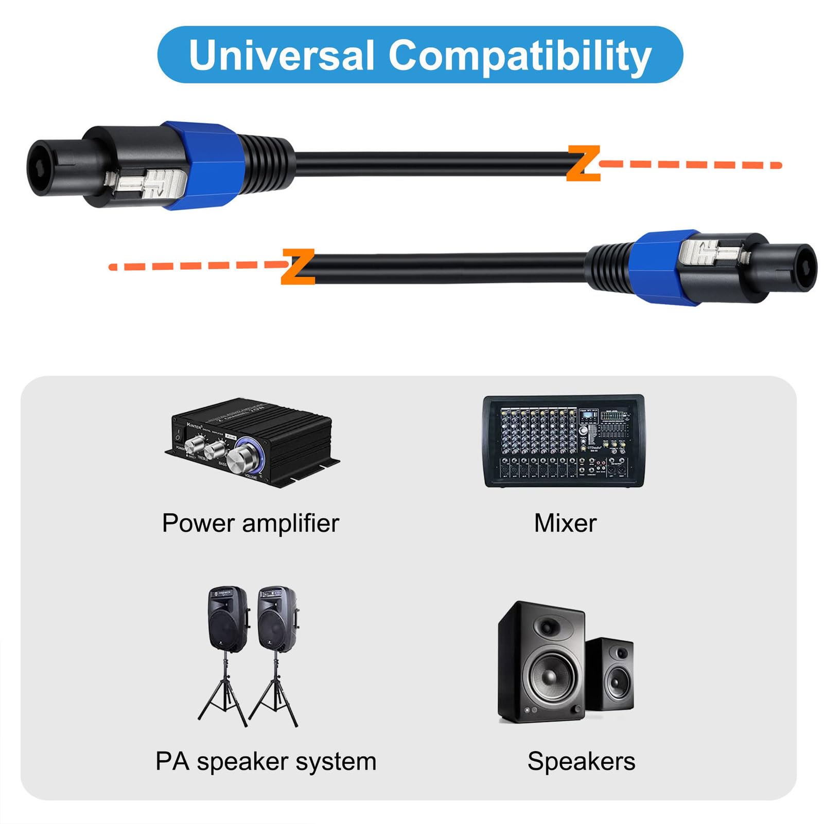 Cavo Speakon-Speakon, Cavo di Collegamento Altoparlante, Maschio-maschio, di Aggancio Twist Lock, Plug & Play per Altoparlante Subwoofer Stage Home (25FT)