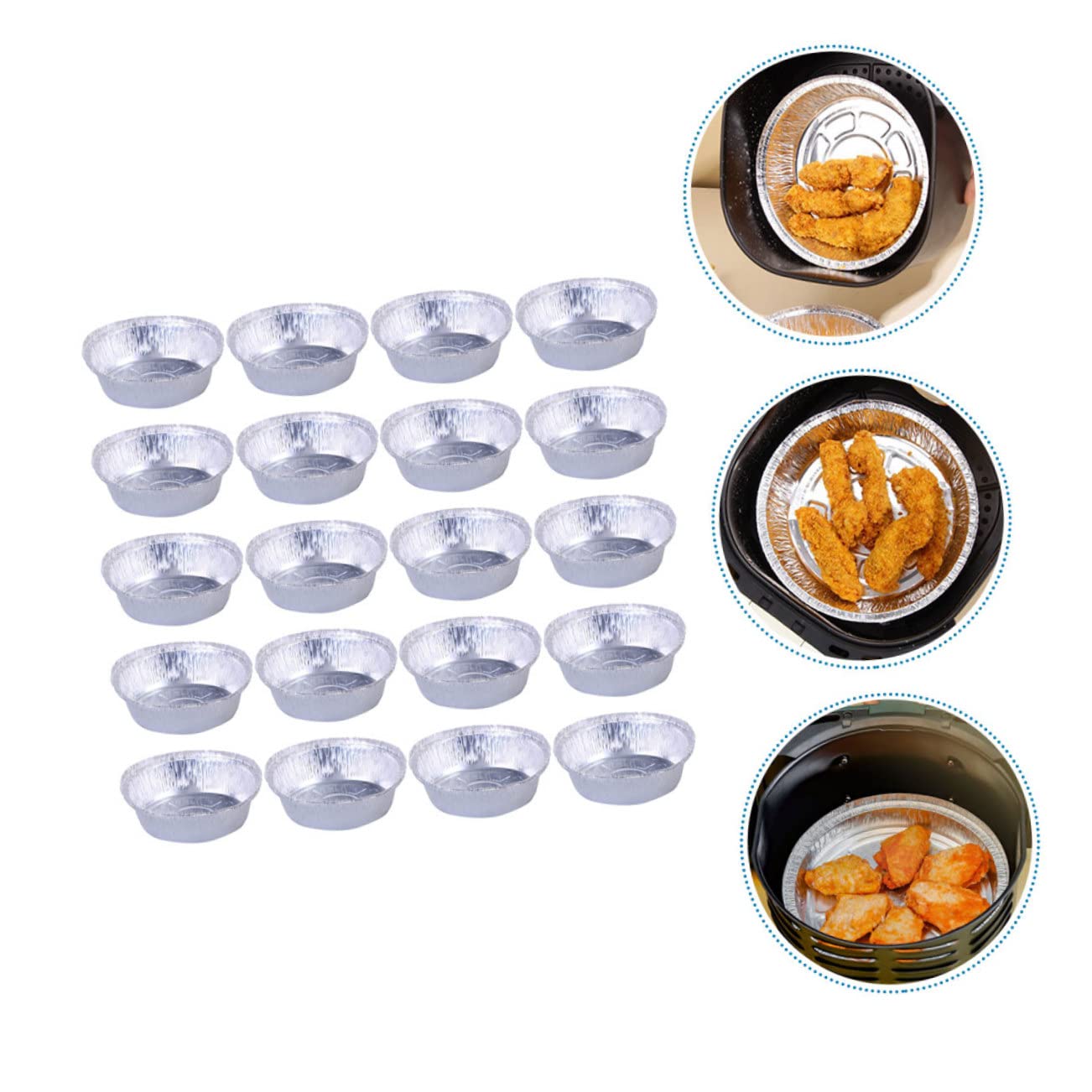 IMIKEYA Set di 4 padelle ad aria mini barbecue contenitori per torte con coperchio contenitori per alimenti e lattine rotonde per cuocere mini friggitrice argento, foglio di alluminio, 20 pezzi x 4