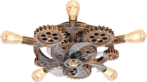 Miniatura 9 de Ventiladores de techo steampunk industriales retro de 20 pulgadas con luces y control remoto, ventilador de techo de perfil bajo sin aspas con luz,