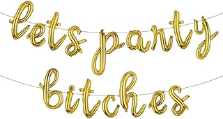 Bachelorette Party Balloons Decorations Multicolor Lets Party Bitches 16 Inch Letters Banner - Bridal Shower Decorations Set (L Party Bitches Gold)