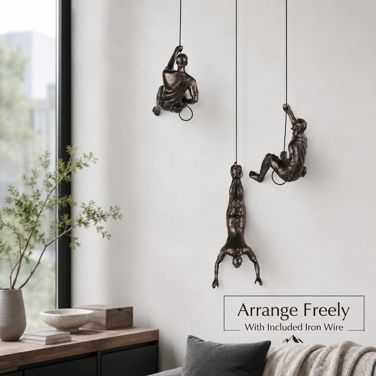 Grand lot de 3 sculptures murales pour hommes grimpants, art mural nordique moderne simple, sculptures d'homme grimpant, cadeaux d'escalade pour la maison et le bureau