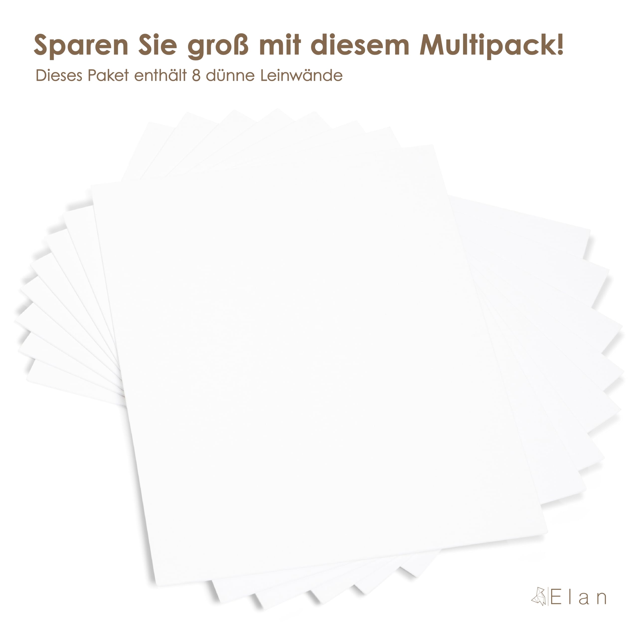 Elan Malkarton 30x30 8er Set, 100% Baumwolle Leinwand Dünn 3mm, Malpappe 30x30, Leinwand zum Bemalen, Leinwände für Acrylfarben