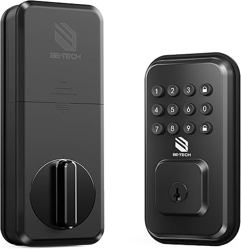 BE-TECH Cerradura de puerta de entrada sin llave con teclado cerrojo digital inteligente para puerta delantera con 2 llaves, cerradura de puerta