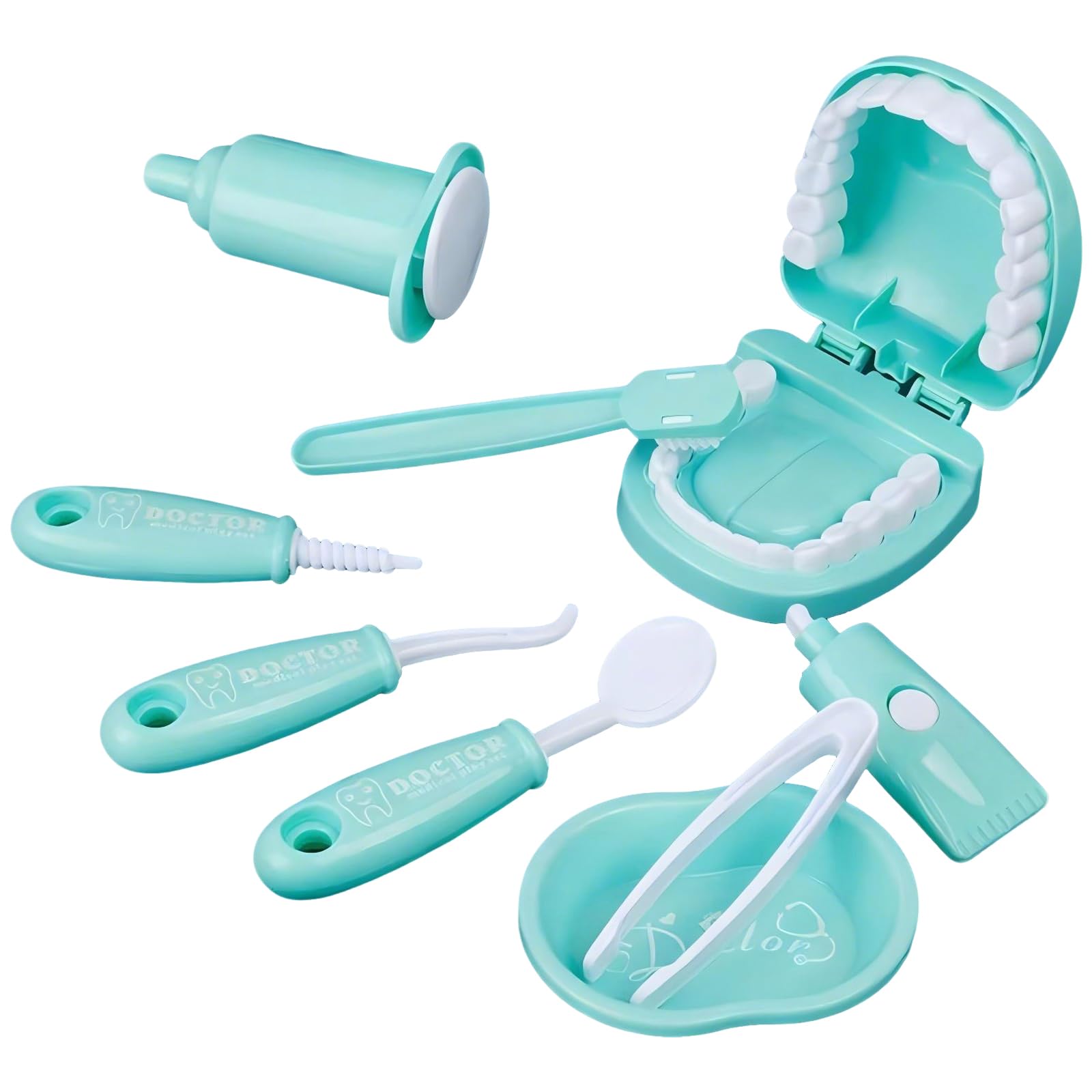Satiskid Dental Early Education Brushing Toys, 9 Piece Children's Oral Dental Medical Toys Set, Cartoon Tooth Brushing Model