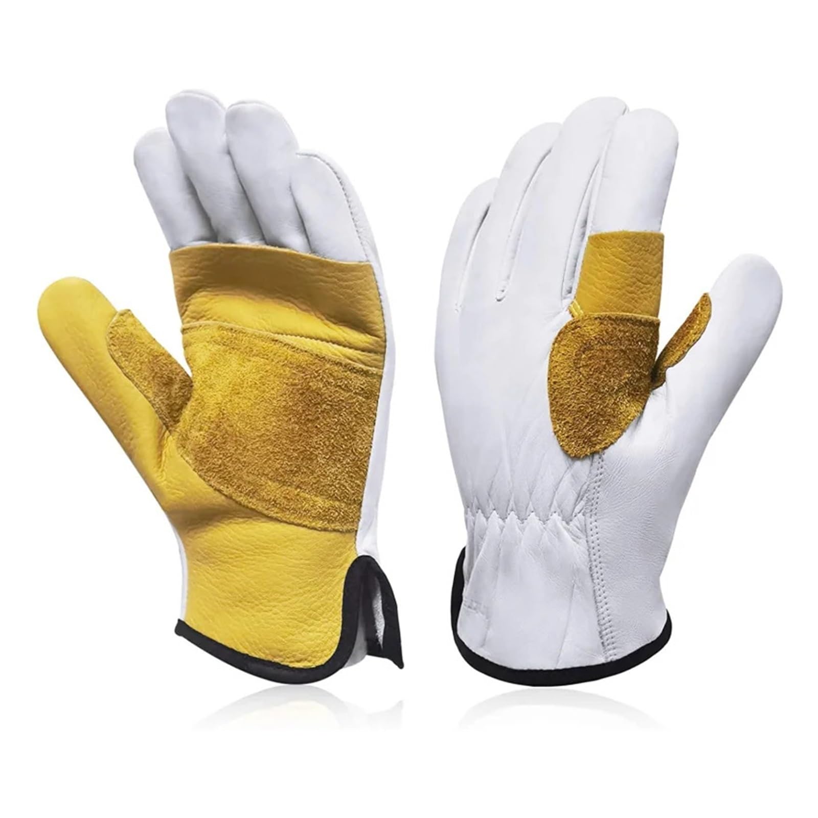Genérico Guantes de Seguridad para Escalada, Compatible con XYEHS, S M L XL | 1 par, piel de cabra y piel de vaca, resistente al agua, palma reforzada, blanco y amarillo