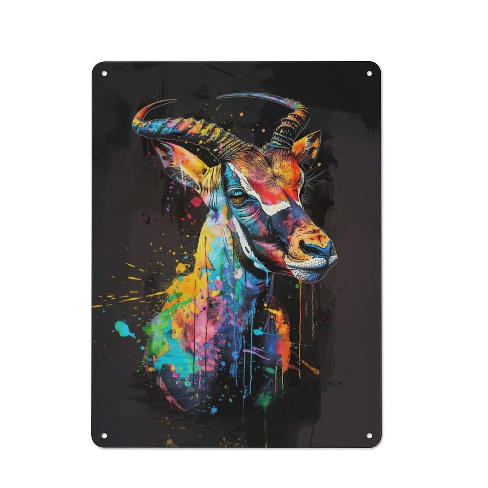 Junmoney Antelope Popart Painting Metal Wall Sign 40X30cm Featuring For Living Room Wall, For Decorating Living Rooms And Feature Walls