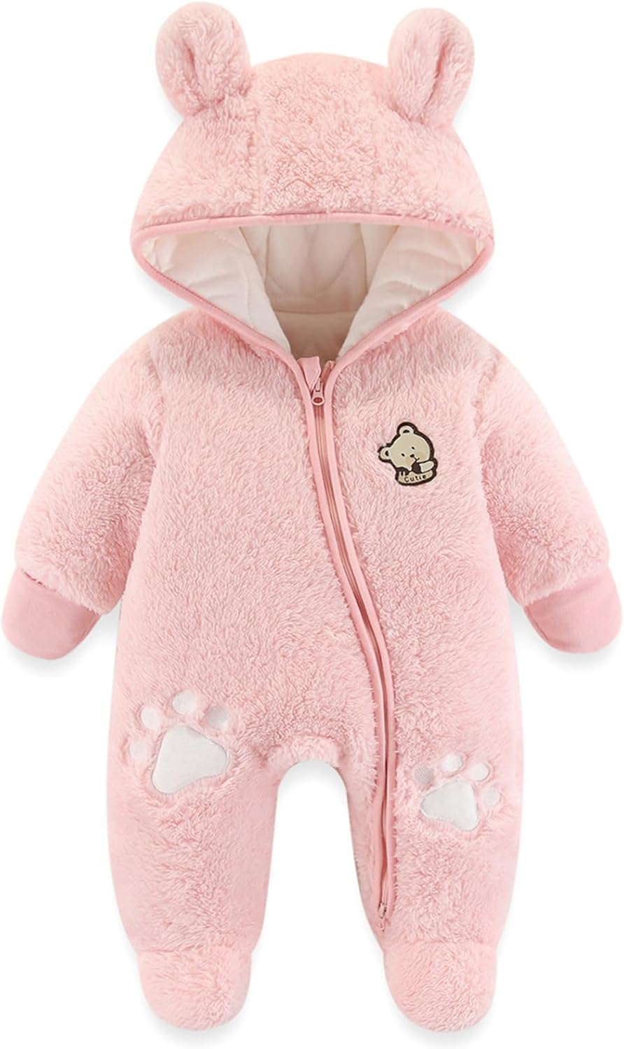 Fairy Baby Newborn Baby Snowsuit Bear Outfit Footie Romper Winter Thick Fleece Jumpsuit Infant Coat for Girls Boys 0-12M