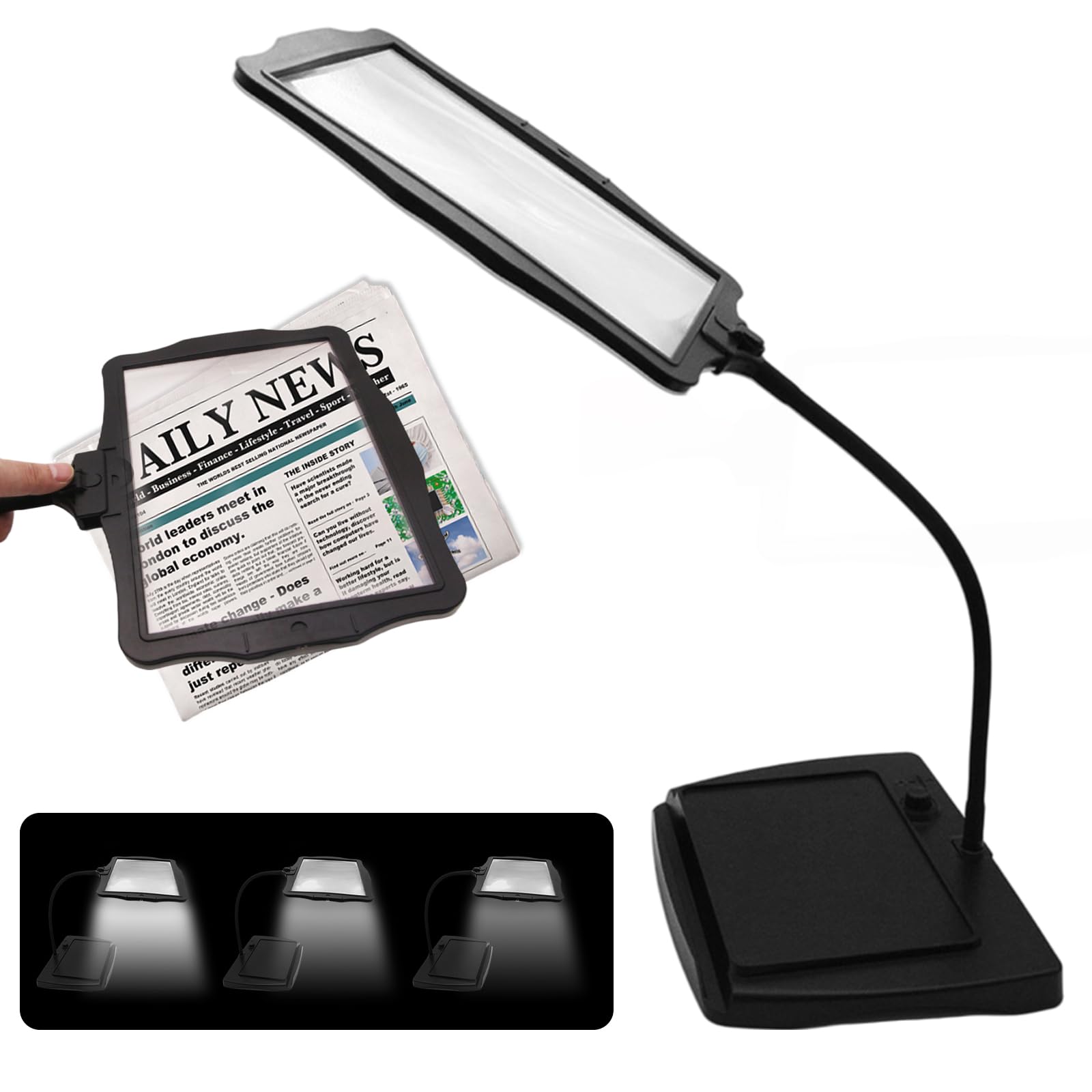 Loupe avec lumière et support rectangulaire rechargeable à 48 LED