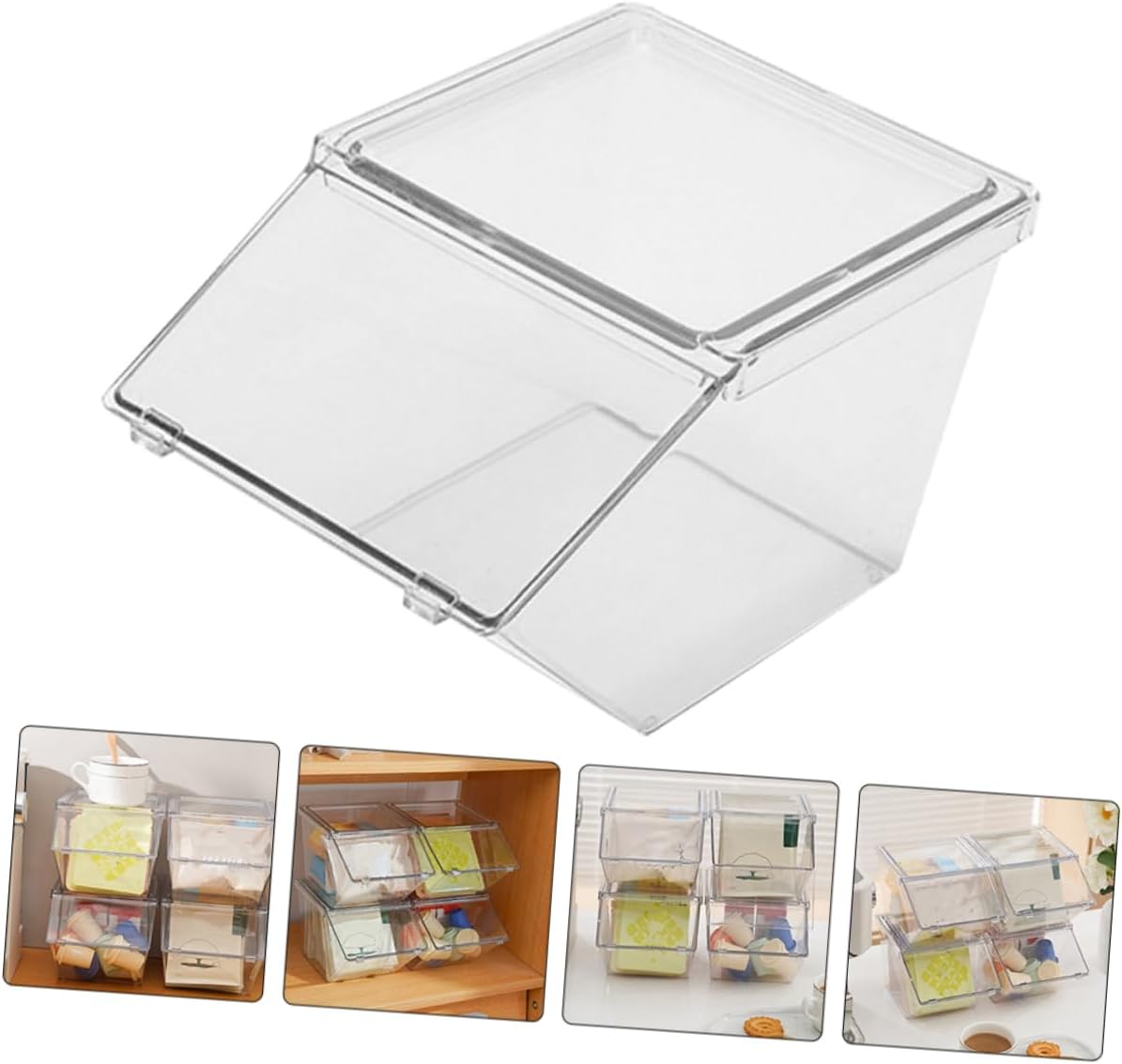 4pcs Tea Bag Organizer Set Stackable Acrylic Tea Storage Box Lid Large Capacity Coffee Station Holder for Sugar Packets and Snacks