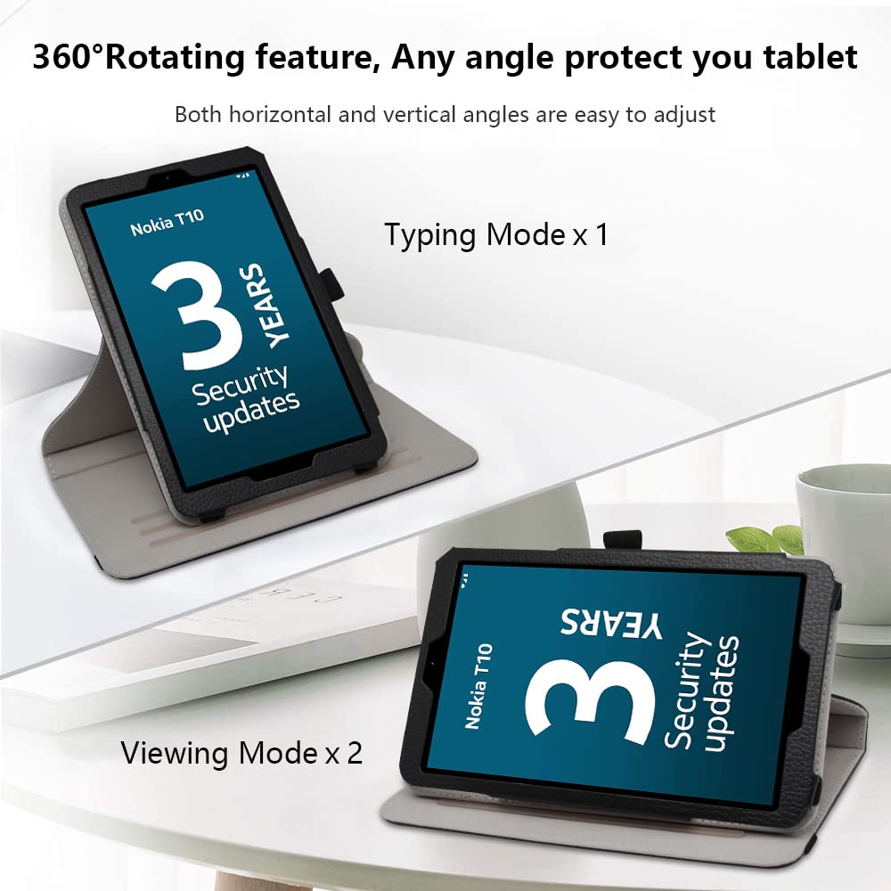 SATURCASE Custodia Per Nokia T10: Fodere In Pelle PU Flip Folio Con Supporto, Sottile E Leggera, Protezione Antiurto (KN-3).