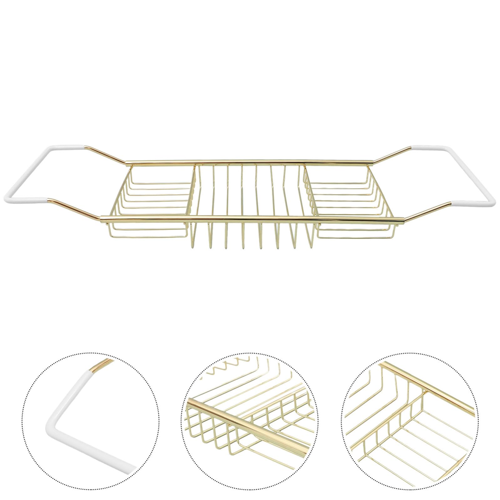 Scaffale Telescopico e Portatile per Bagno in Acciaio Inossidabile Oro Design Antiscivolo Mensola Estensibile per Vasche da Bagno e Doccia
