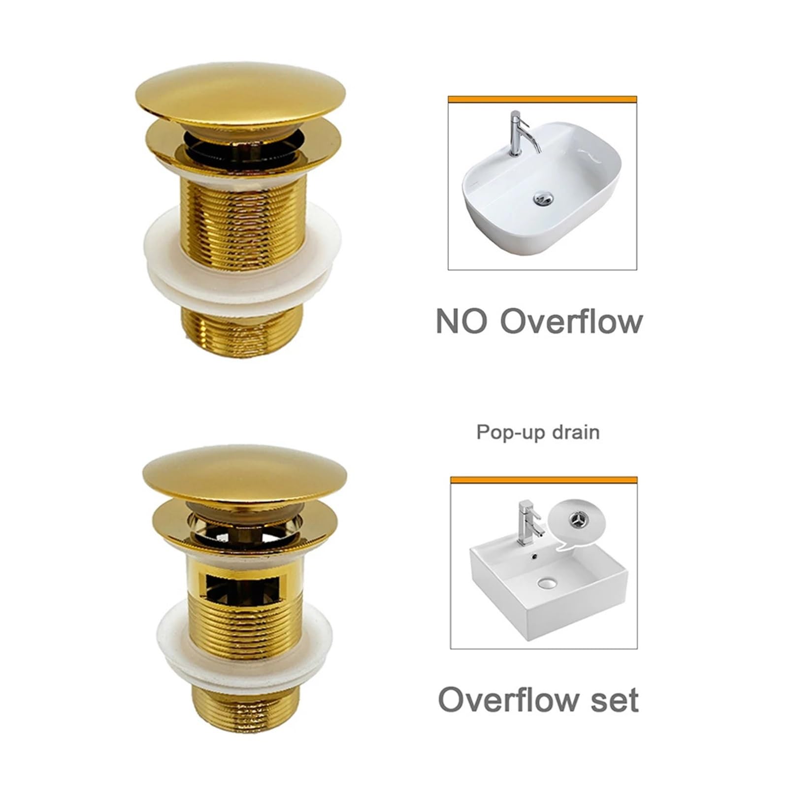 1 pièces or salle de bain bassin bouteille piège évier Siphon tuyau Kits remplacement Pop Up bouchon toilette lavabo Drain Pour Bain(Gold set No hole)