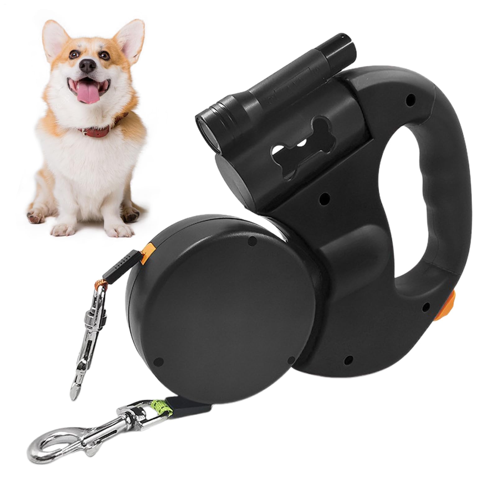 Laisse longue pour chien rétractable avec LED et anti-traction