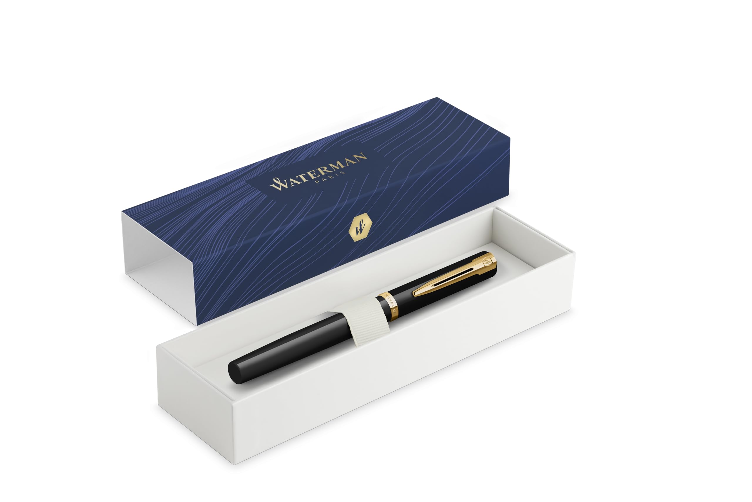 Waterman Impression - Stylo plume avec gravure - Personnalisable - Élégant stylo d'écriture - Cadeau pour hommes et femmes - Encre bleue (Black GT)