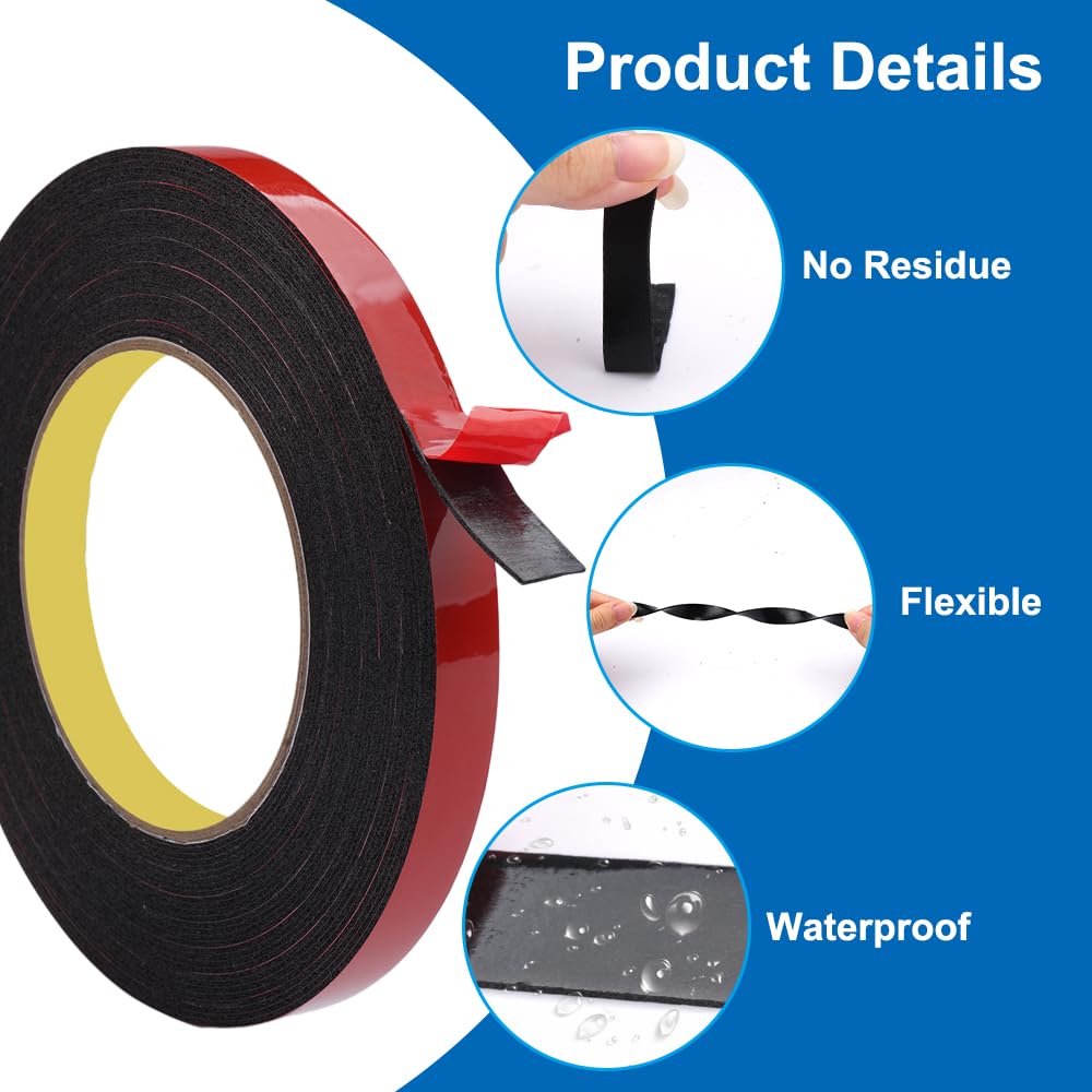 2 Rotoli Scotch Biadesivo Extra Forte,12mm×10m Nastro Biadesivo Forte Impermeabile,3M Biadesivo Extra Forte, Resistente alle Alte Temperature,per Decorazioni, Auto, Riparazioni, Fissaggi (nero)
