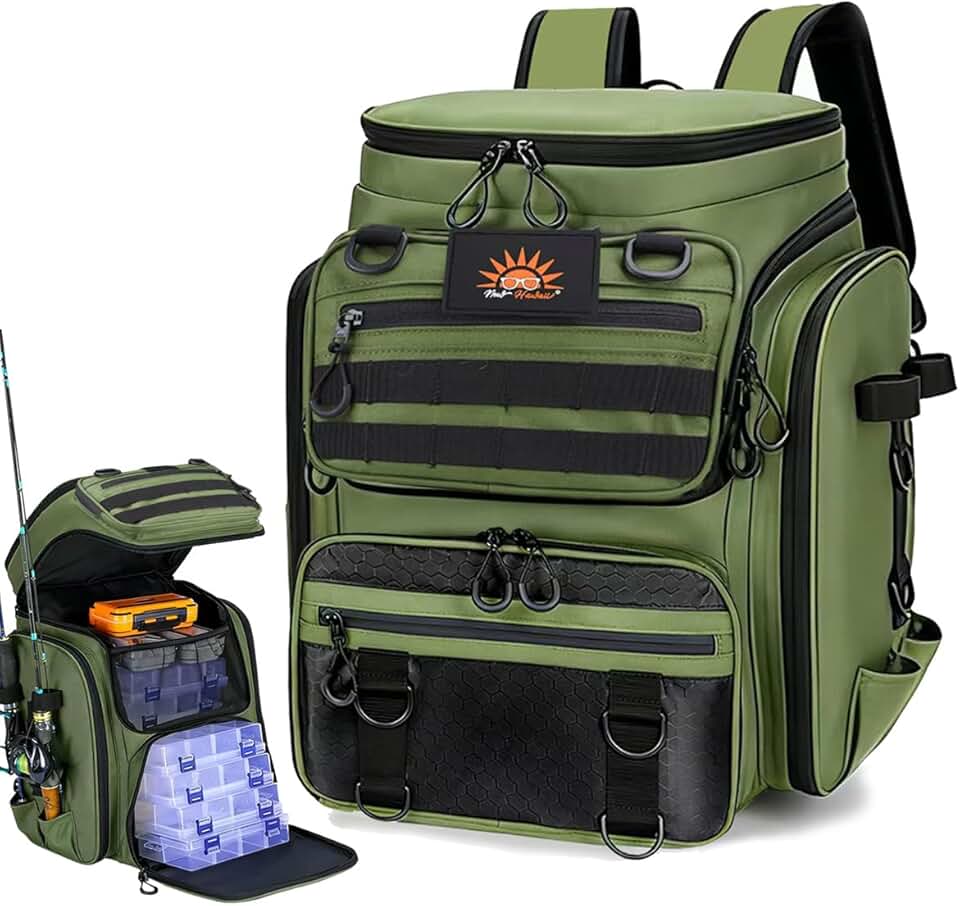 Mochila 50 Litros de Pesca que Funciona Como Suporte para Vara, Bolsa Peitoral, Organizador de Equipamentos e Iscas Artificiais, Mochila de Grande Capacidade para Camping e Trilha ao Ar Livre