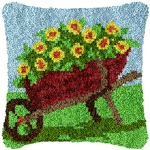 Image of Numptain Latch Hook Kits for Adults,DIY Throw Pillow Cover Flower Pattern Color Printed Canvas,Latch Hook Kits for Beginners Handmade Needlework Crafts Home Decoration,17 inchx17 inch