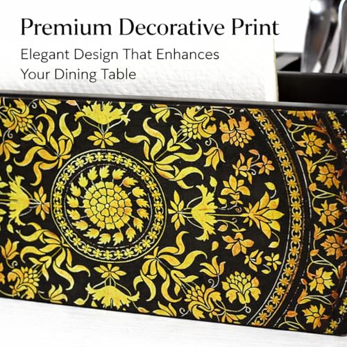 Image of Reinvention Factory Wooden Cutlery & Tissue Holder for Dining Table | Designer Spoon Stand & Napkin Holder Organizer | MDF Wood Kitchen Cutlery Stand with Compartments | Dining Table Decor Organizer