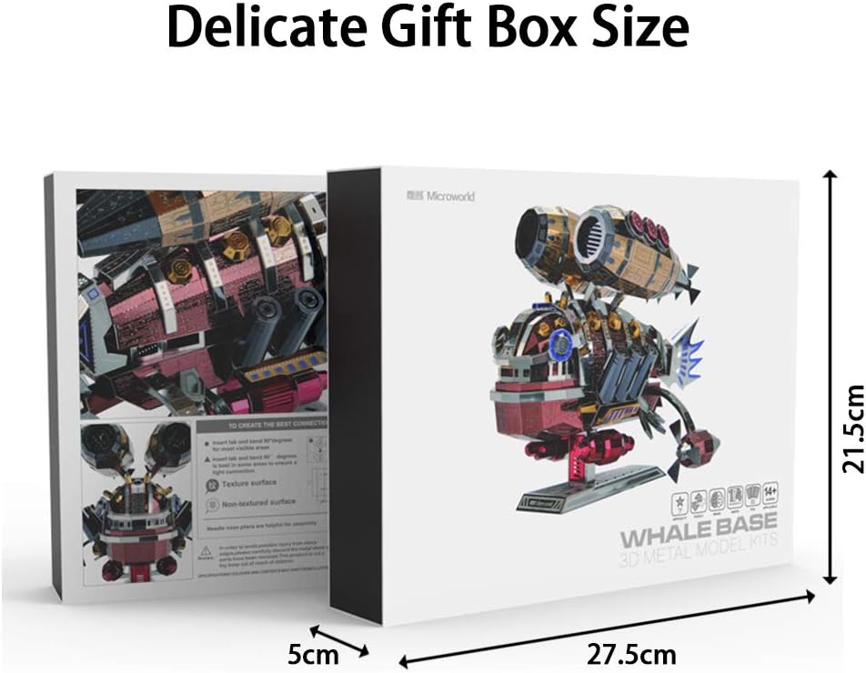 Microworld Metal Model Kits, Whale Base 3D Puzzles for Adults, DIY Challenge 3D Metal Puzzles, Brain Teaser Art Craft Gifts Toys for Teens