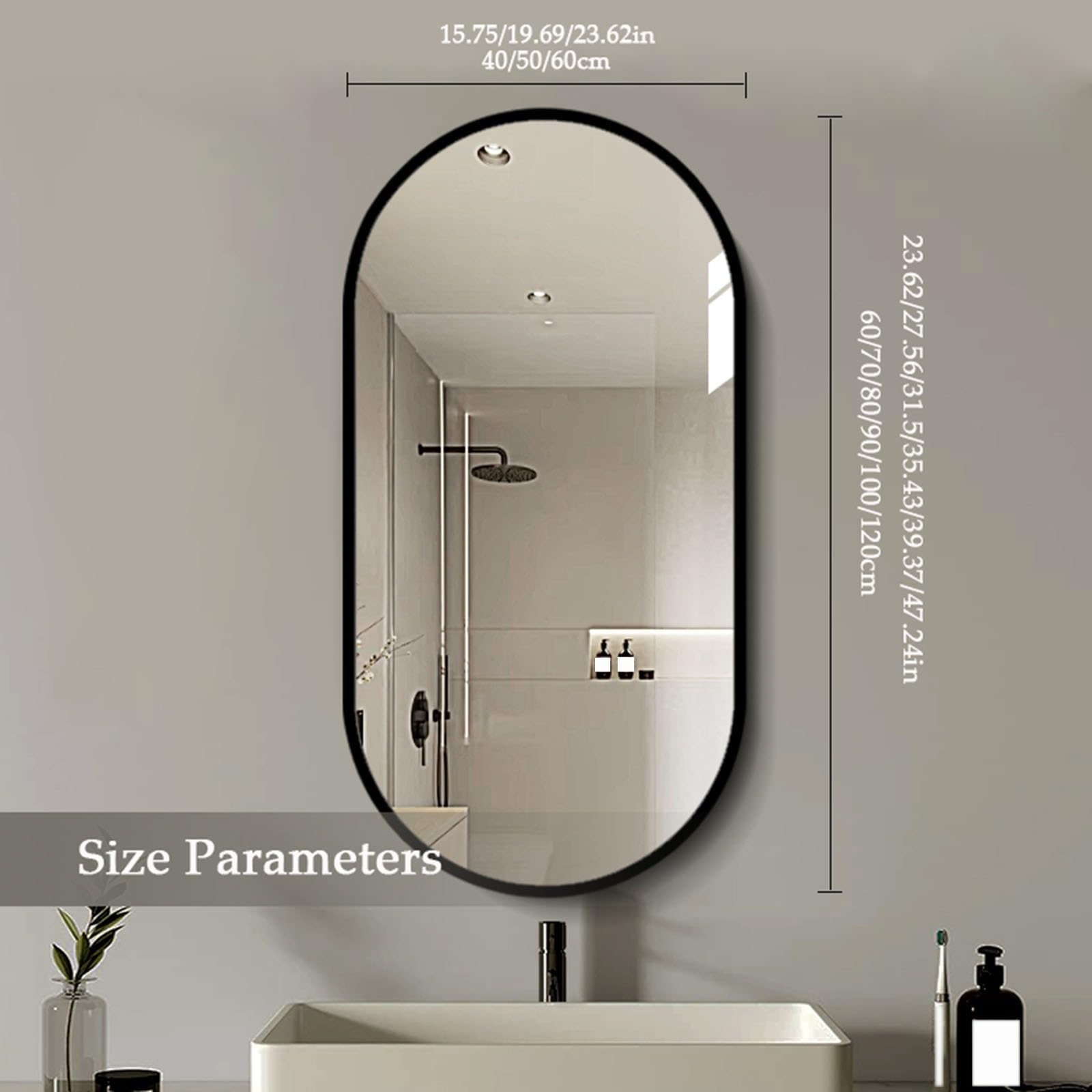 Specchio Ovale Per Il Trucco, Specchio Da Bagno Con Cornice In Metallo, Specchio Da Parete HD Impermeabile E Antiossidante, Per Ingresso, Camera Da Letto E Soggiorno, Nero E Oro(Black,50*80cm/19.69*31