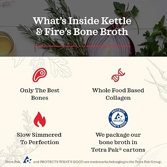 Kettle and Fire Classic Chicken Bone Broth | Keto, Paleo, and Whole 30 Approved | Gluten Free | High in Protein and Collagen | 4 Pack (32 Ounces)