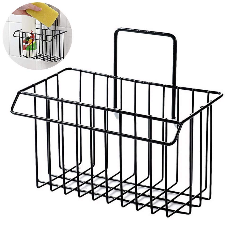 Cartxomy New Stainless Steel Wall Hanging Bathroom Shower Caddy Basket Shelf for Bathroom Sink Sponge Holder, Shampoo, Cosmetic Liquid and Toothbrush Holder with Kitchen Towel Rack Stand- Black 1