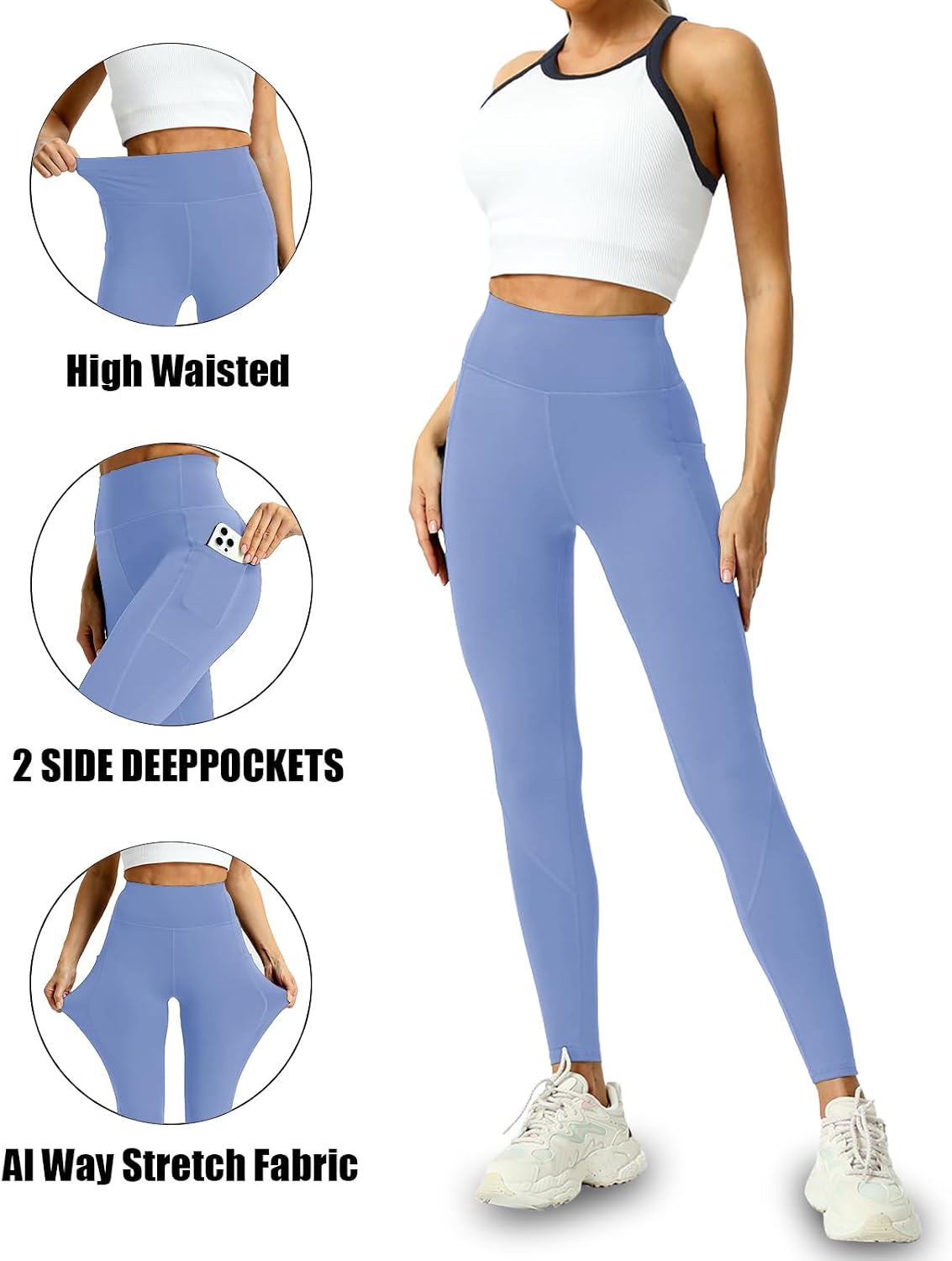 4 Pack Leggings with Pockets for Women - High Waisted Tummy Control Workout Yoga Pants