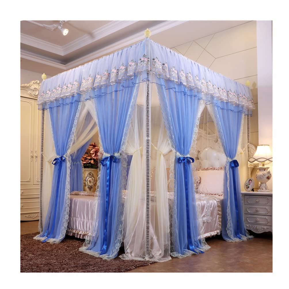 Moustiquaire de lit européen bleu pour transformer une chambre de princesse