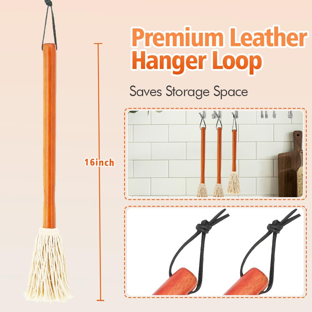 Pinceau Barbecue 46 Cm + 4 Têtes De Rechange – Mop Sauce Long Manche Bois Pour Marinades, Glaçages & Grillades