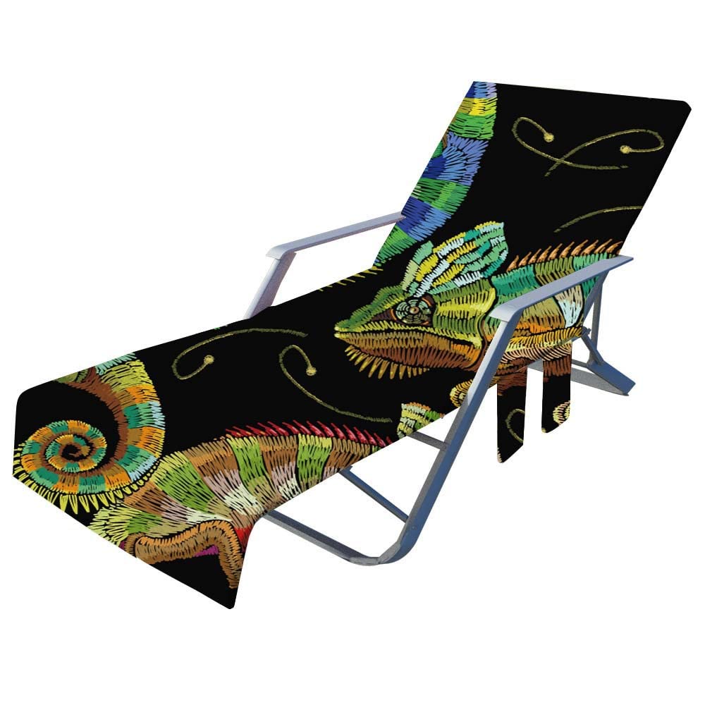 Highdi Chameleon Sun Lounger Towels With Pockets, Beach Sunbed Towels, Beach Chair Cover Towel, Chaise Lounge Towel Cover, Lounger Mate Beach Towel For Garden Pool (75X210cm,)