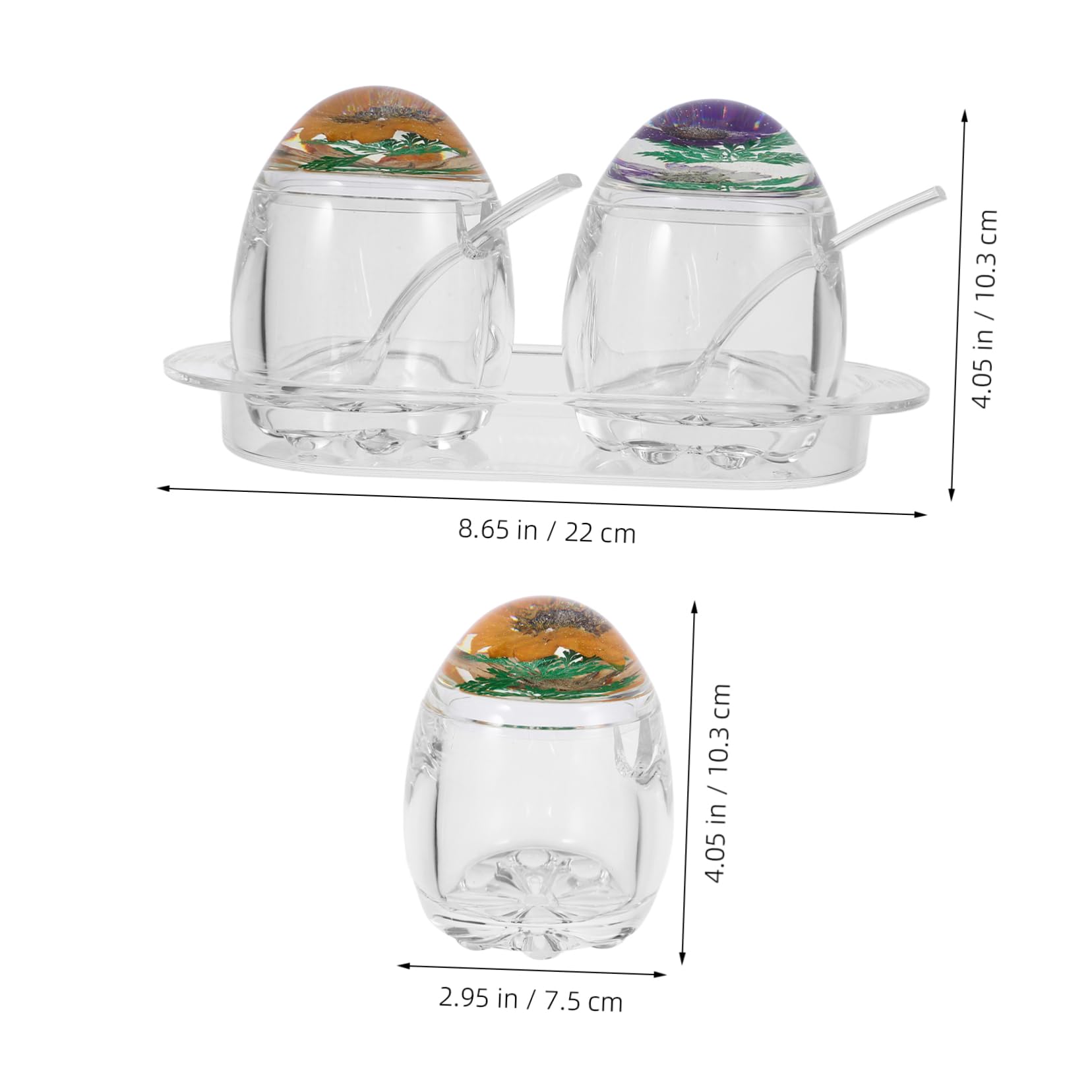 Boîte à Épices Transparente Couvercle Floral et Cuillère, Pot à Condiments en Acrylique, Lot de 2 Set, Accessoire Multifonction Cuisine, Rangement Compact et Décoratif