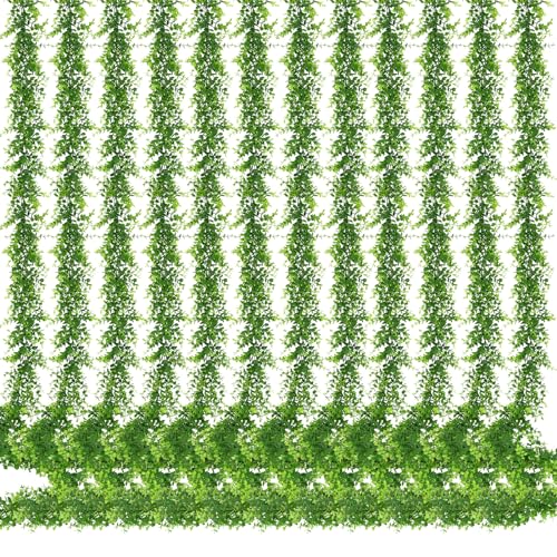 MARTINE MALL Eucalyptus Garland, 12 Pack 72FT Artificial Greenery Garland Eucalyptus Leaves Vines, Faux Hanging Eucalyptus Garlands for Wall Table Arch Wedding Backdrop Party Home Decor (Green)