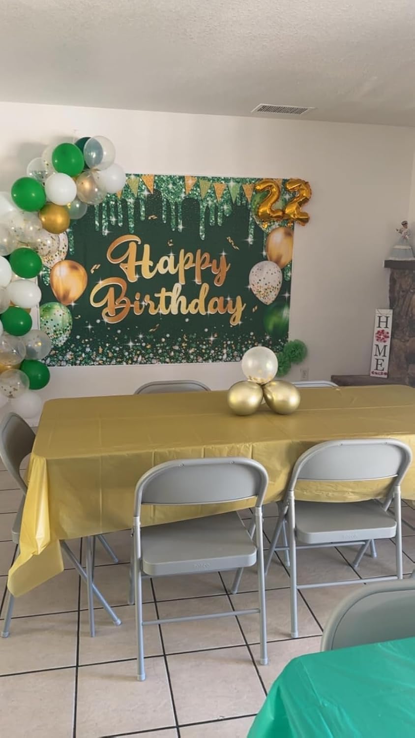 Green Gold Birthday Backdrop 7x5ft Gold Happy Birthday Photography Background for Men Women 30th 40th 50th 60th 70th 80th Kids Party Decorations Banner Photo Booth Props