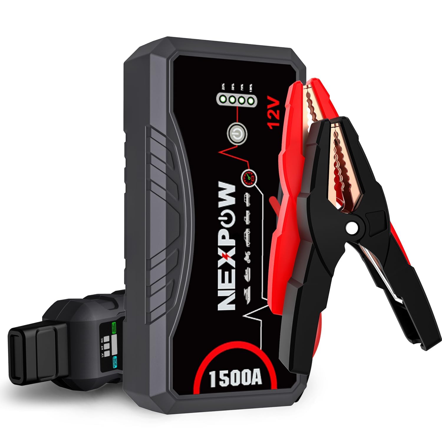NEXPOW Avviatore Batteria Auto, 1500A Portatile Booster Avviamento (Fino 7.0L Gas O 5.5L Diesel),12V Avviatore Di Emergenza per Moto, Starter Batteria Auto Con Torcia a LED&USB, Cavo Di Avviamento