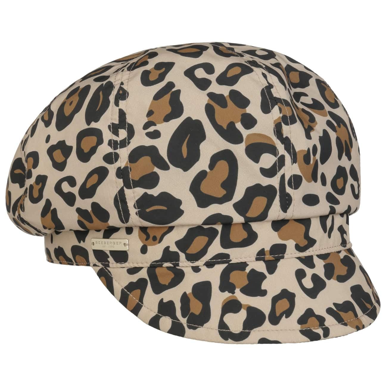 Seeberger Anti-Rain Cap with Leopard Pattern Women - Peaked caps rain Newsboy Peak, Lining Autumn-Winter Winter - One Size Beige