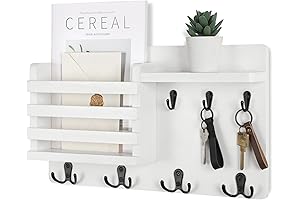 Farmhouse Decor Wall Mail Organizer with Key Hooks
