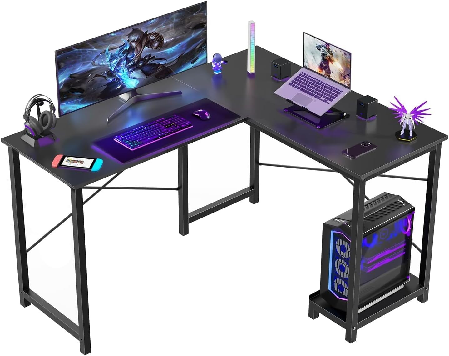 Callas L Shaped Computer Desk - Gaming Corner 50 Inch PC, Computer Corner Desk, Writing Workstation with Wooden Desktop CPU Stand for Home, Office, Room & Small Space (Black - ST-22 Black(R))