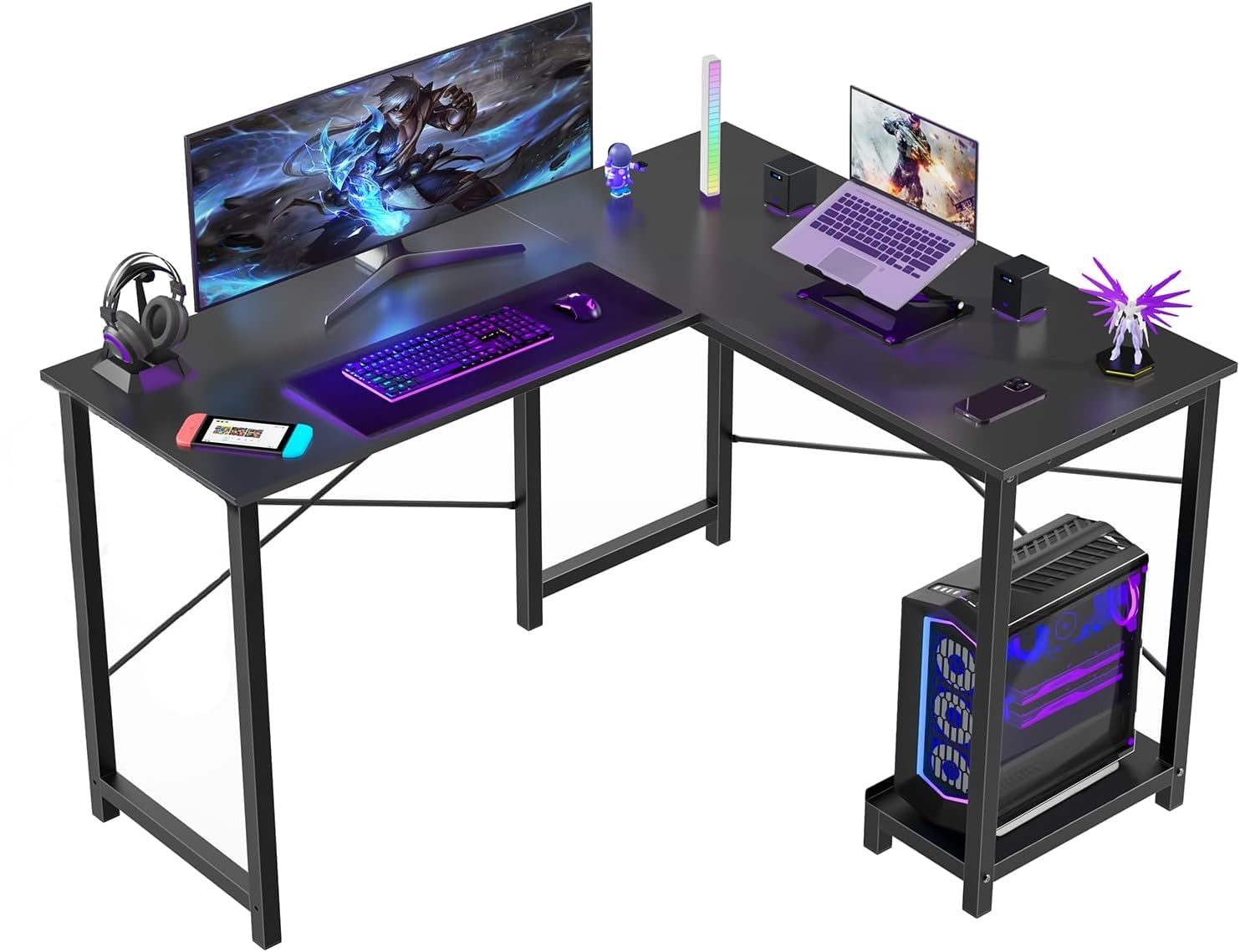 Callas L Shaped Computer Desk - Gaming Corner 50 Inch PC, Computer Corner Desk, Writing Workstation with Wooden Desktop CPU Stand for Home, Office, Room & Small Space (Black - ST-22 Black(R))