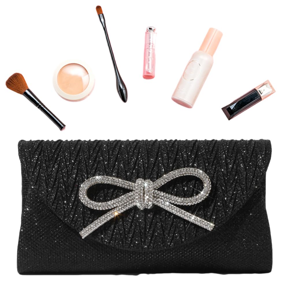 Bolso de noche para mujer, con lazo, formal, de satén y diamantes de imitación, para boda, fiesta, baile de graduación