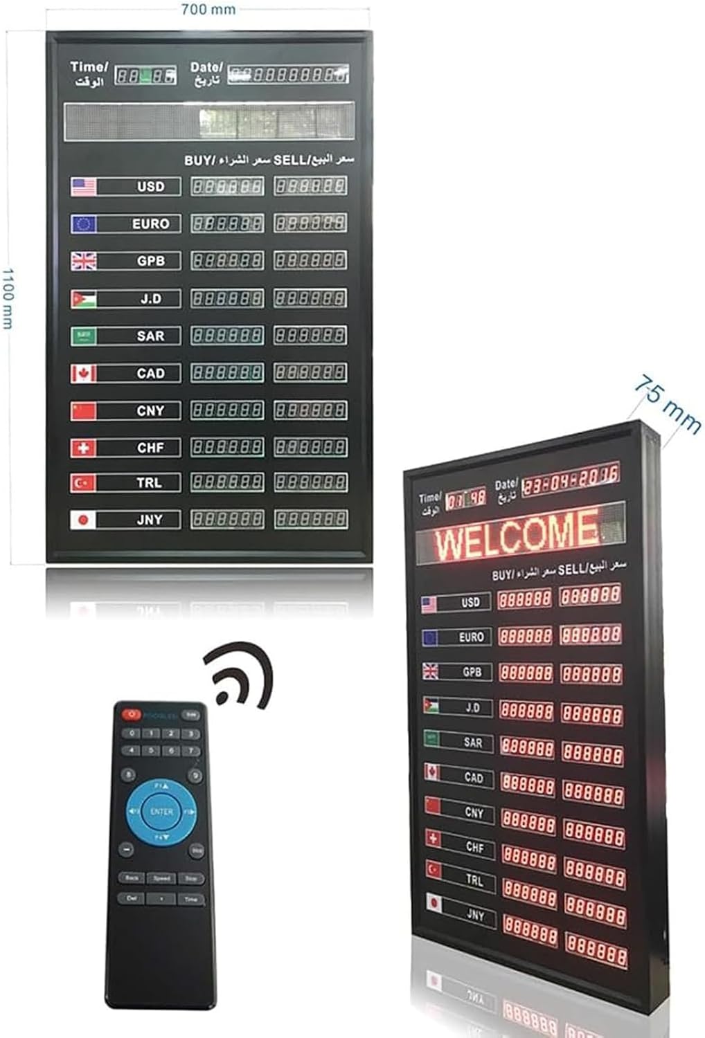 Electronic Exchange Rate Display Board, LED World Exchange Rate Clock, with Timer Update, Power-Off Memory Function, for Banks Financial Institutions and Stock Market Applications
