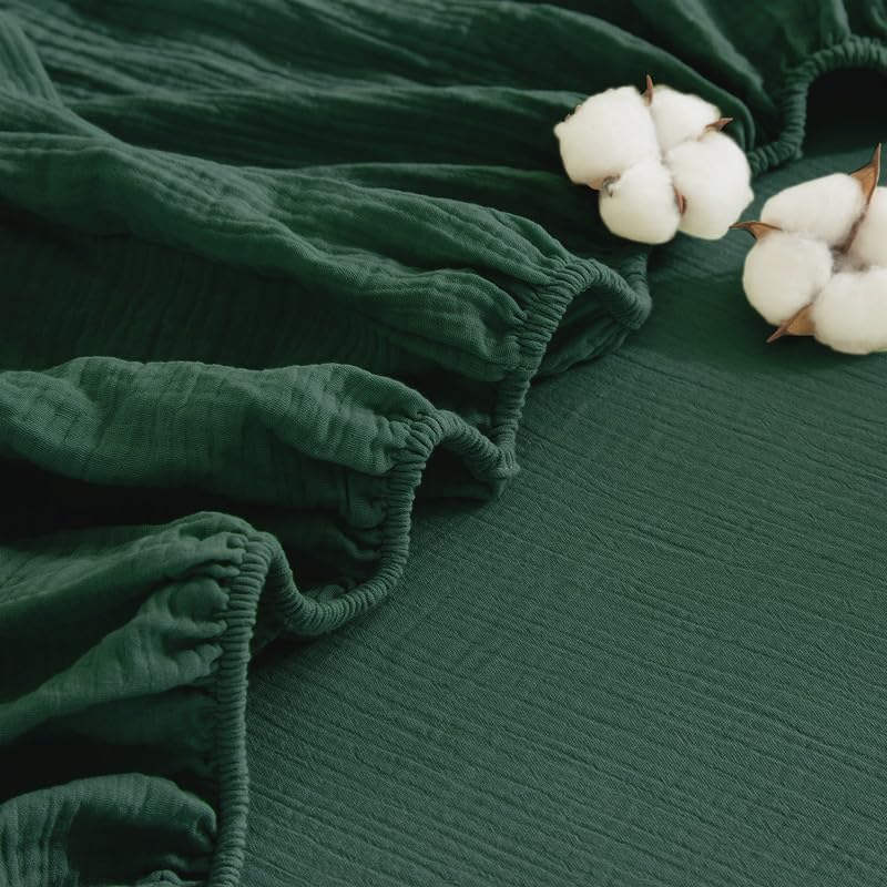 Gezu Doppelte Muslin Spannbettlaken 120x200cm 100% Baumwolle Muslin Grün Dunkelgrün Boxspringbett Frottee Topper Weich Uni Atmungsaktiv Bettlaken für Hohe Matratze bis 25-30 cm