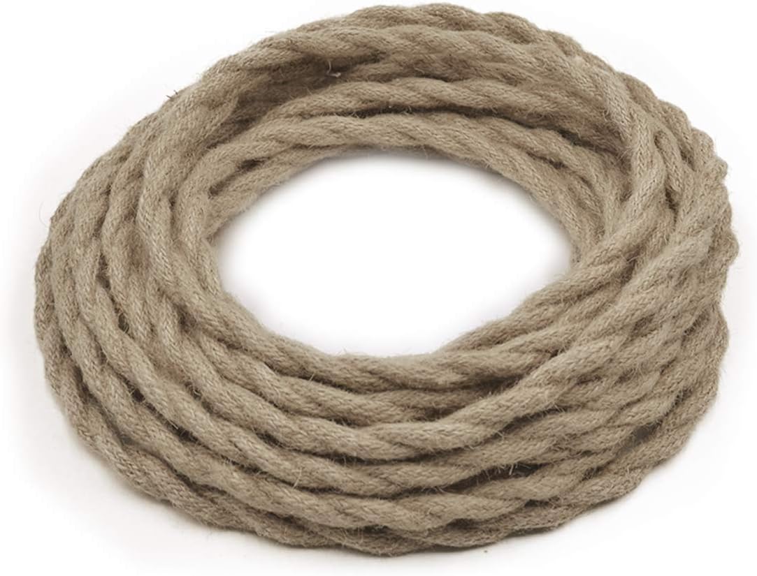 32.8ft Twisted Electric Rope Light Cord,HESSION 18/2 18-Gauge Antique Industrial Electrical Wire, Natural Hemp Rope Covered Wire Vintage Style Lamp Cord Strands， Extension Cable Wire DIY Cord