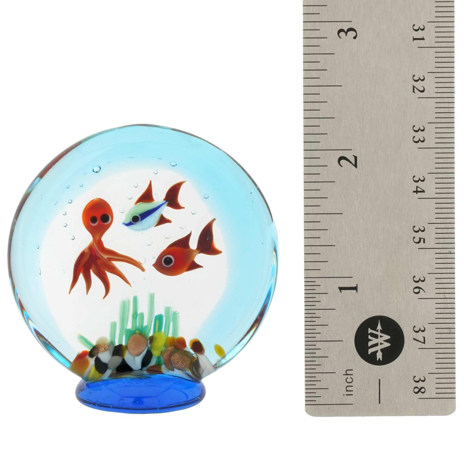 GlassOfVenice Acquario in Vetro di Murano con Statuetta di 2 Pesci e Un Polipo - Scultura Decorativa su Base Alta 2-1/4 Pollici per Acquario da casa o da Ufficio, Regalo Fatto a Mano a Venezia, Ital