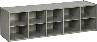 ECR4Kids Streamline 10 Cubby Tray Storage Cabinet, 2x5, Classroom Furniture, Grey Wash