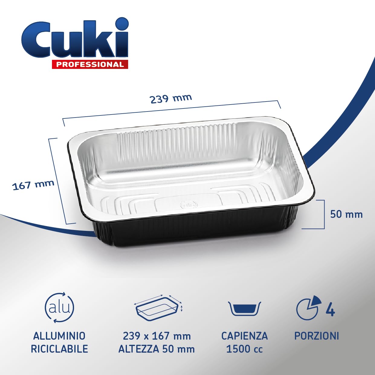 vaschette alluminio con coperchi ultra-forza, 4 porzioni, laccate, cm24x17xh5 , 1 confezione da 25 pezzi, monouso per forno, microonde, frigo, cottura, conservazione